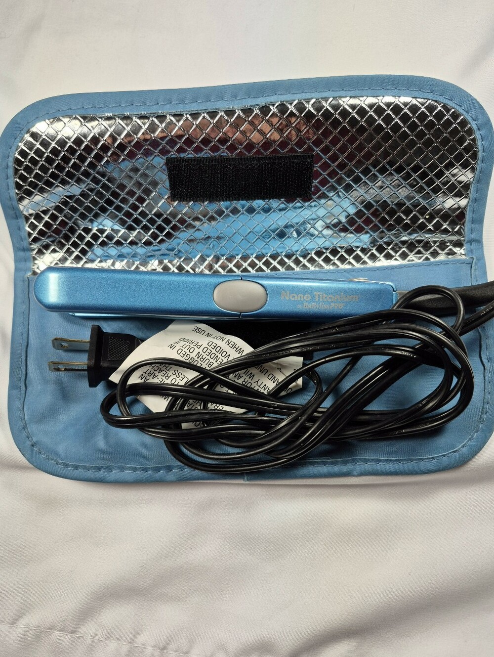 BaBylissPRO Nano Titanium Mini Flat Iron 0.5" Travel Straightener Blue & Case